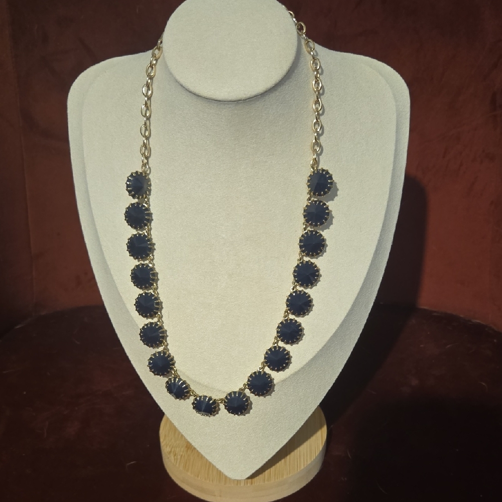 J Crew Gold Tone And Navy Blue Gem Necklace